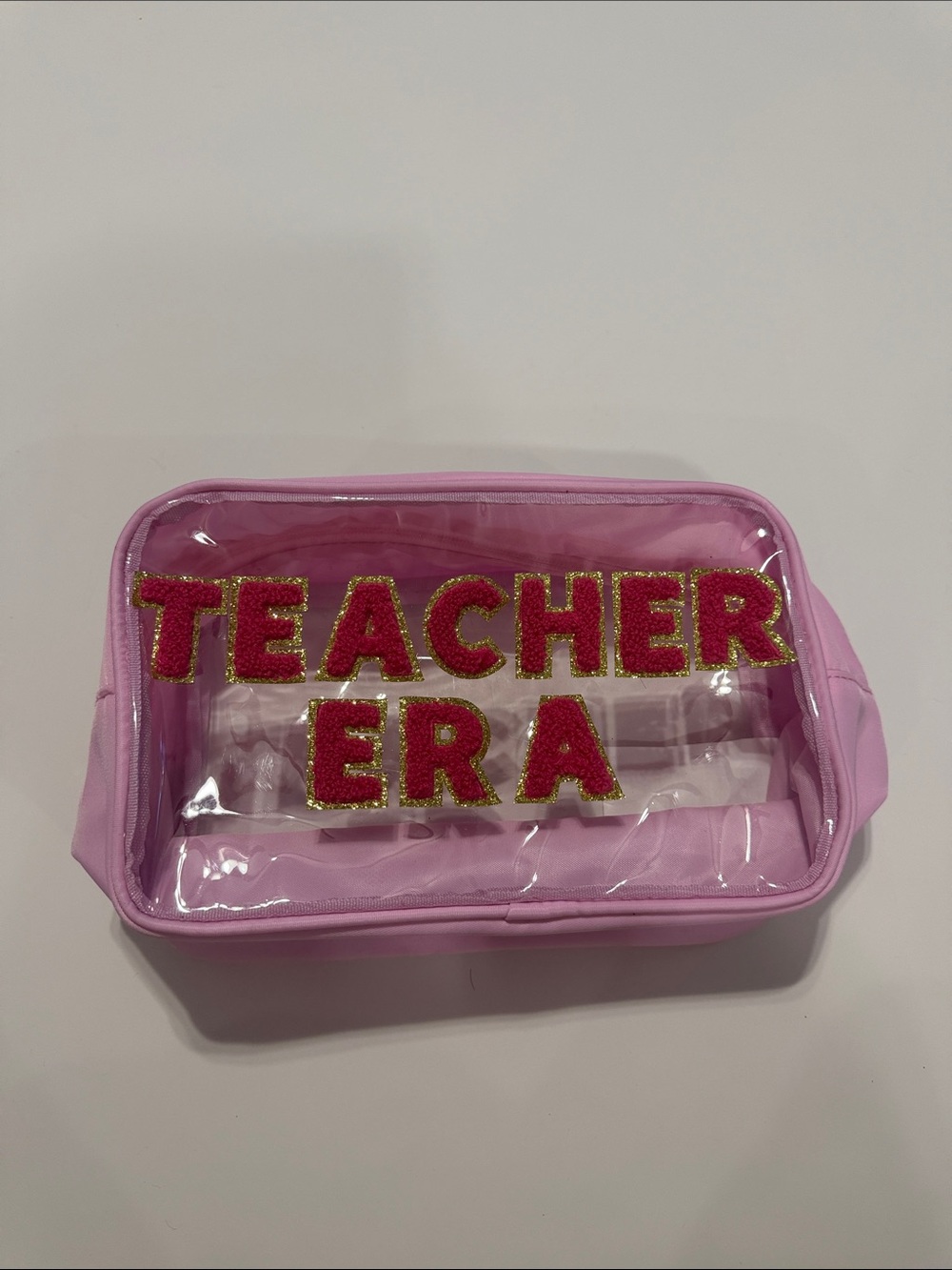 Pink "Teacher Era" Clear Cosmetic Pouch - Bath & Body Organizer
